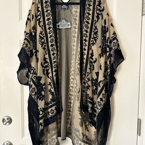 Angie Black Burn out and Cream Floral Kimono